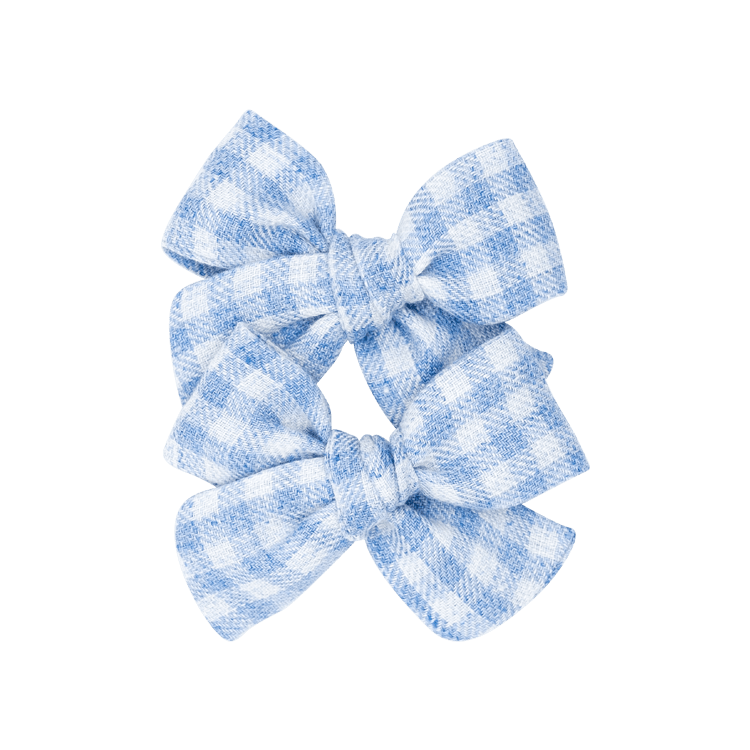Gingham Blue – Petit Pinwheel Bow