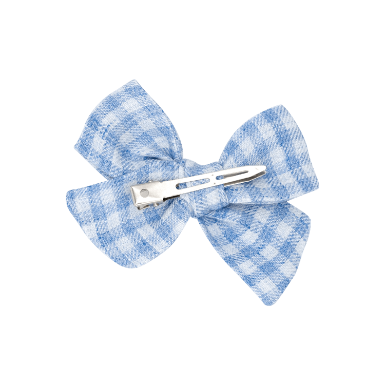 Gingham Blue – Large Pinwheel Bow - Clip