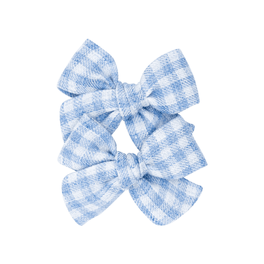 Gingham Blue – Petit Pinwheel Bow